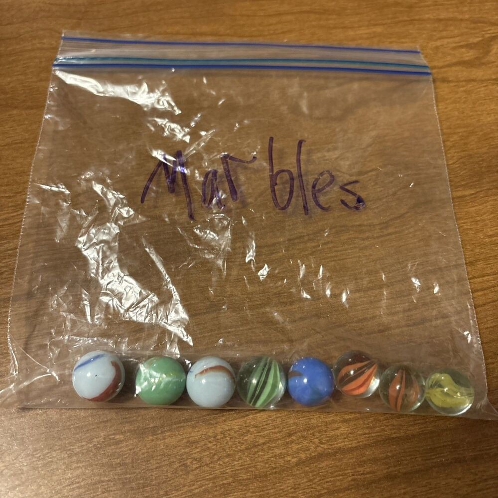 Lot Of 8 Glass Marbles As Pictured Unknown Origin/Age 4 Opaque 4 Clear
